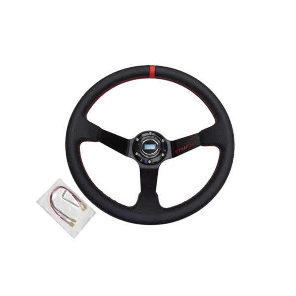 Volante deportivo cóncavo Epman racing PVC 350mm negro con rojo
