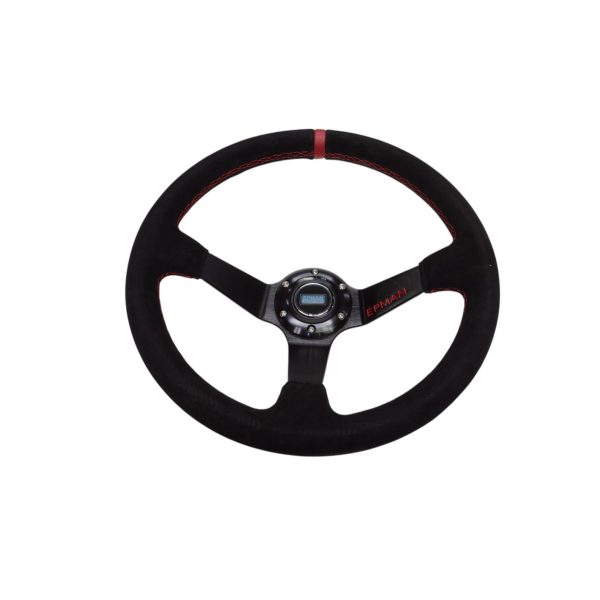 Volante deportivo cóncavo Epman racing Suede 350mm negro con rojo