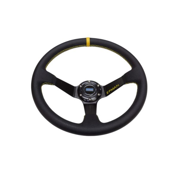 Volante deportivo cóncavo Epman racing PVC 350mm negro con amarillo