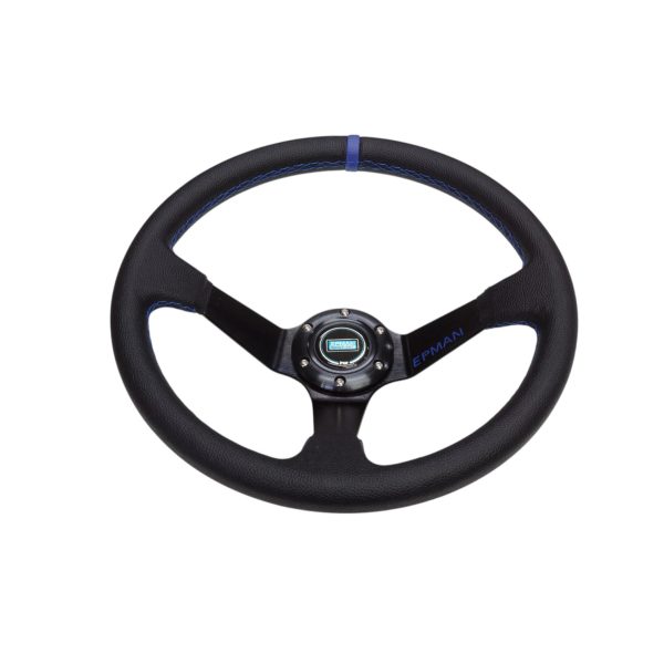 Volante deportivo cóncavo Epman racing PVC 350mm negro con azul