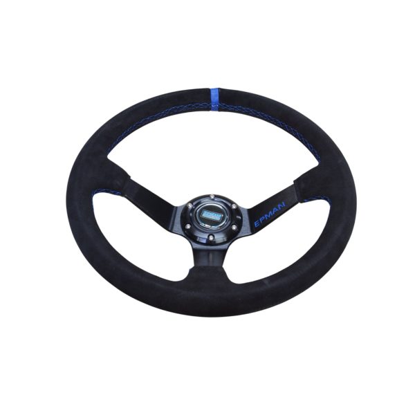 Volante deportivo cóncavo Epman racing Suede 350mm negro con azul