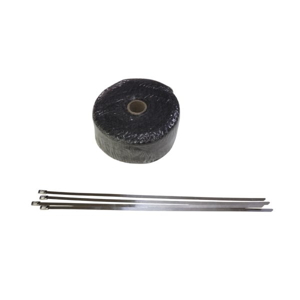 Cinta térmica de escape color negro 10Mx2″ + abrazaderas